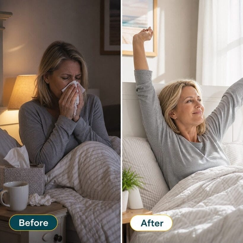 Woman waking up congested in bed