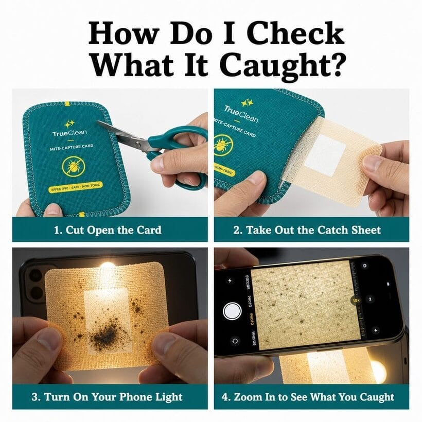 Phone light revealing trapped mites on a CaptureCard
