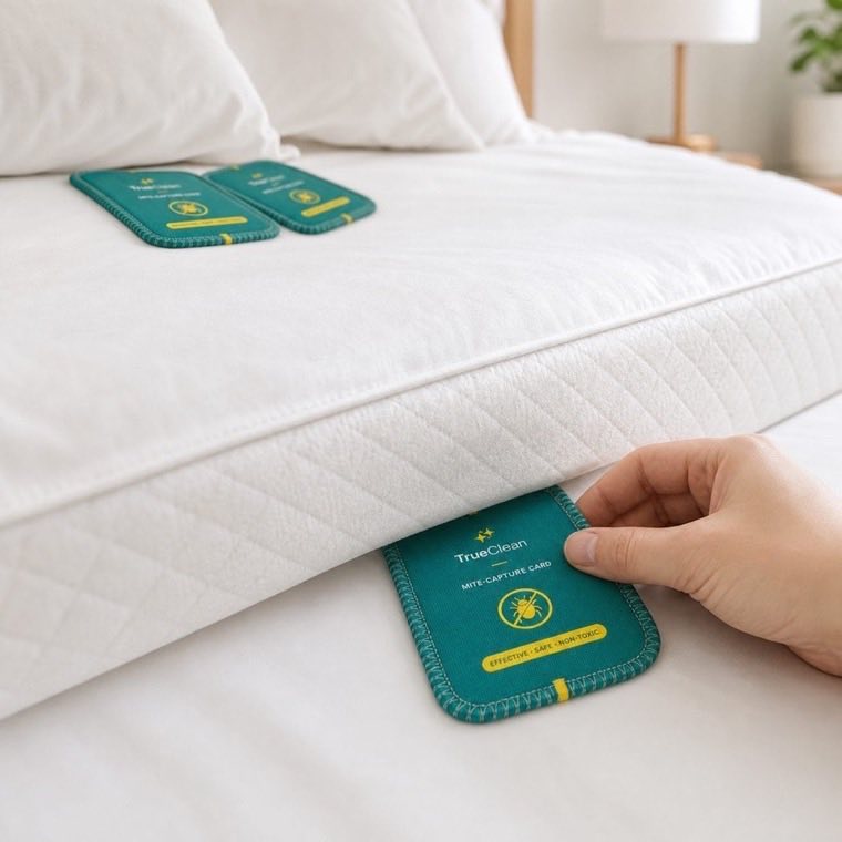 Hand sliding a CaptureCard under the mattress edge